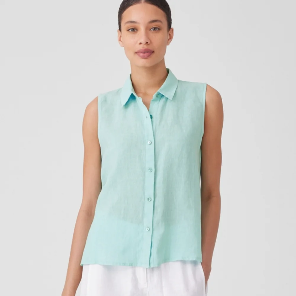 Eileen Fisher Hankerchief Linen Sleeveless Button Down Shirt Blouse Womens Small - Picture 1 of 11